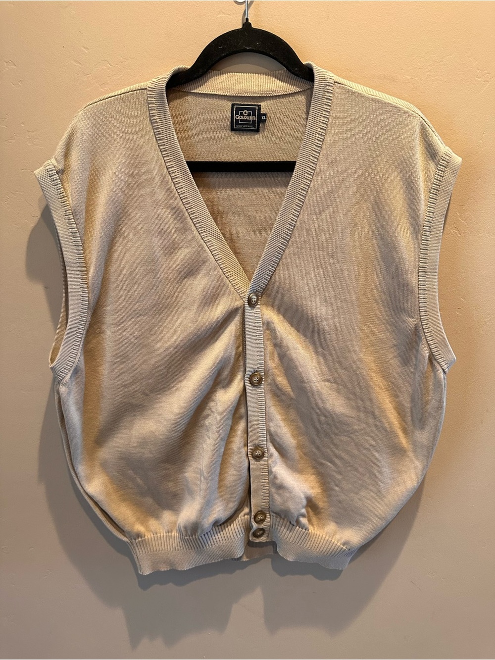 Goldwin Golf Apparel Knit Button Up Sweater Vest Tan Beige Men XL Vintage